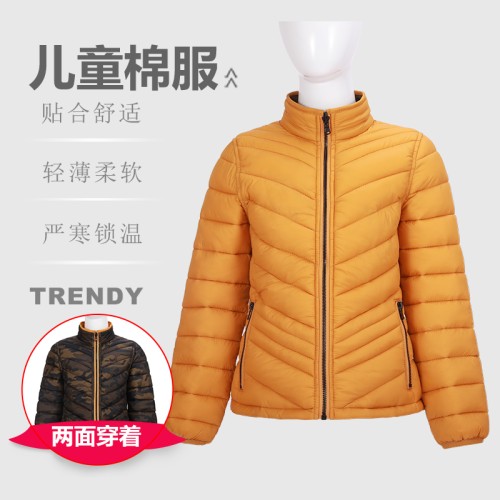 透气双面穿轻薄防水防风时尚儿童冬季保暖仿羽绒服夹克棉衣棉服