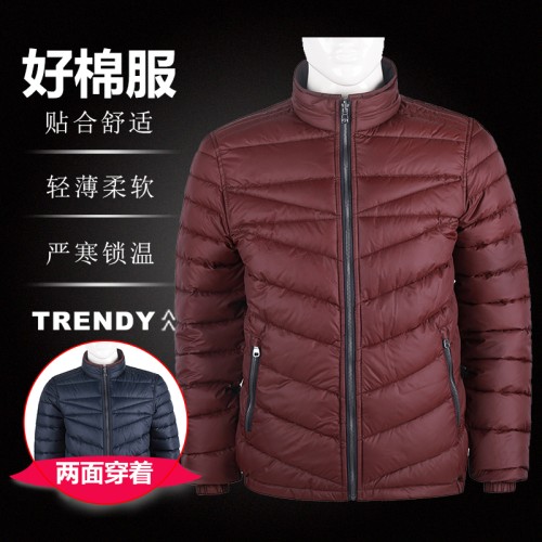 时尚轻薄透气两面穿御寒防风防雨抗皱仿羽绒服棉衣棉茄克