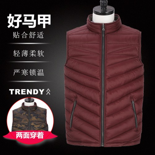 男式秋冬时尚透气双面穿轻薄防水防风保暖棉马甲棉背心