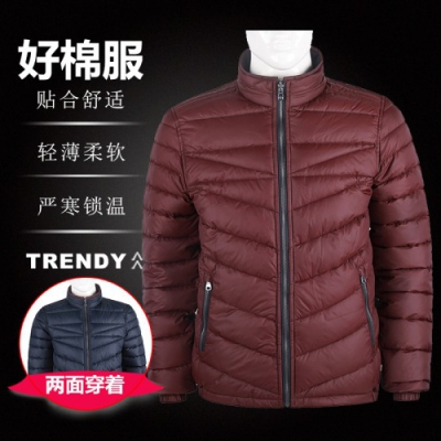 时尚轻薄透气两面穿御寒防风防雨抗皱仿羽绒服棉衣棉茄克