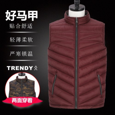 男式秋冬时尚透气双面穿轻薄防水防风保暖棉马甲棉背心