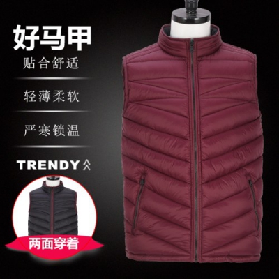 男式秋冬时尚透气双面穿轻薄防水防风保暖棉马甲棉背心