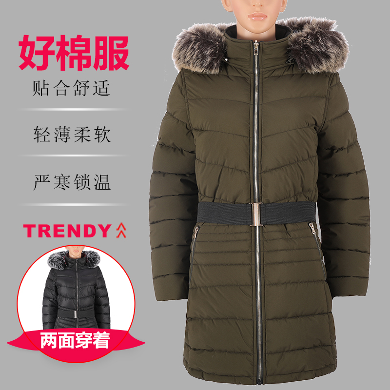 女式常规款两面穿时尚保暖带帽毛棉夹克棉服