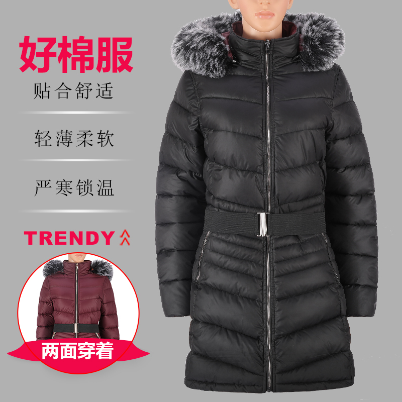 女式常规款两面穿时尚保暖带帽毛棉夹克棉服