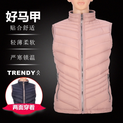 时尚快干透气双面穿轻薄防水防风女式保暖棉衣背心马甲