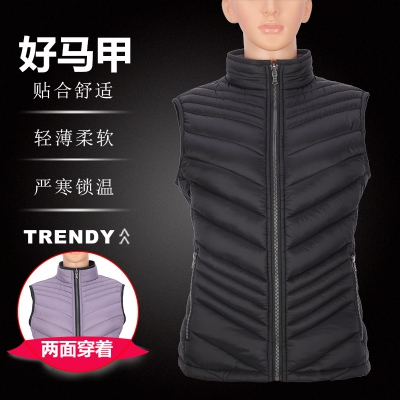 时尚快干透气双面穿轻薄防水防风女式保暖棉衣背心马甲