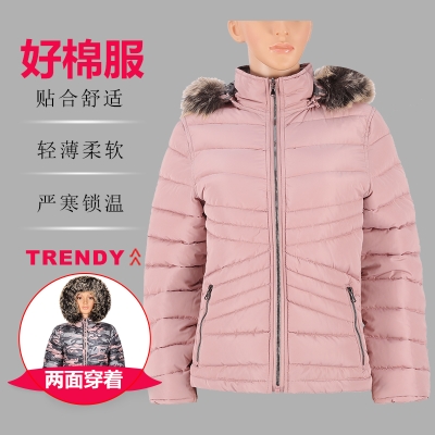 女式常规款两面穿时尚带帽毛棉夹克棉服