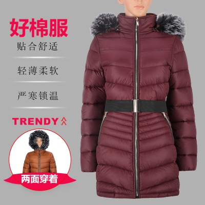 女式常规款两面穿时尚防风保暖带帽毛棉夹克棉服