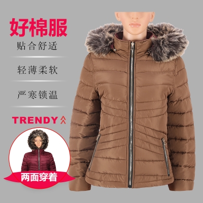 女式常规款两面穿时尚带帽毛棉夹克棉服