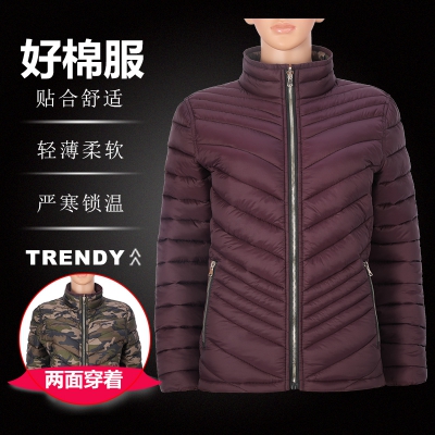 时尚透气双面穿轻薄防水防风女式冬季保暖仿羽绒服夹克定制批发