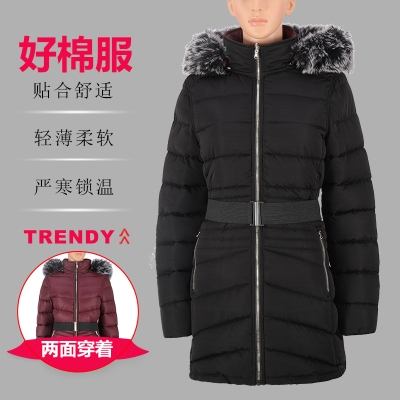 女式常规款两面穿时尚保暖带帽毛棉夹克棉服