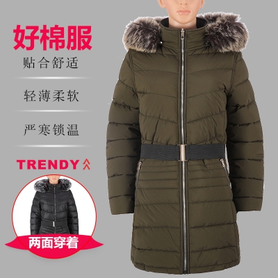 女式常规款两面穿时尚保暖带帽毛棉夹克棉服