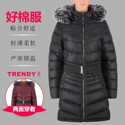 女式常规款两面穿时尚保暖带帽毛棉夹克棉服