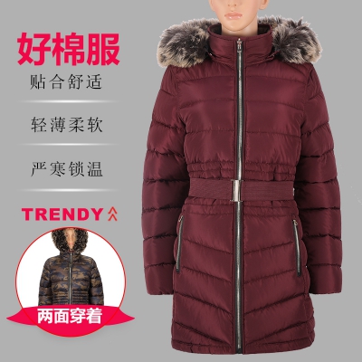 女式常规款两面穿时尚保暖带帽毛棉夹克棉服